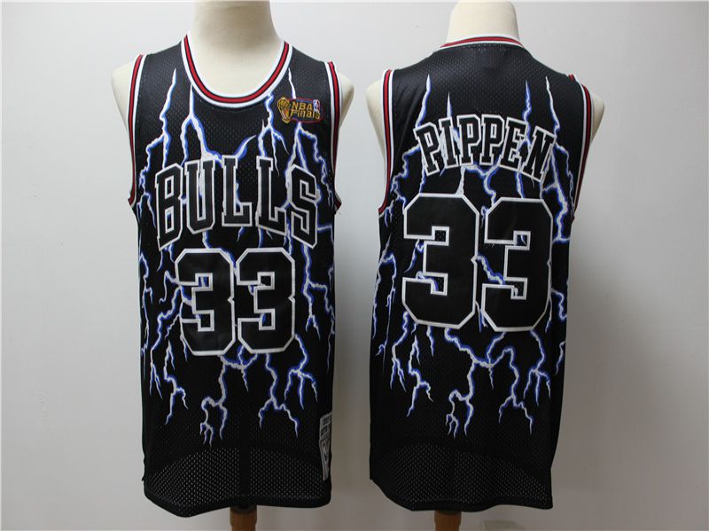 Men Chicago Bulls #33 Pippen Black Lightning version NBA Jerseys